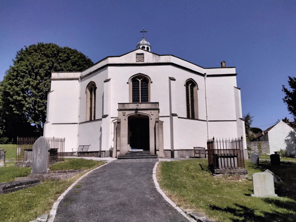 Exterior of church with refurbished exterior