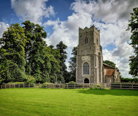 Exterior of the church in sunshine