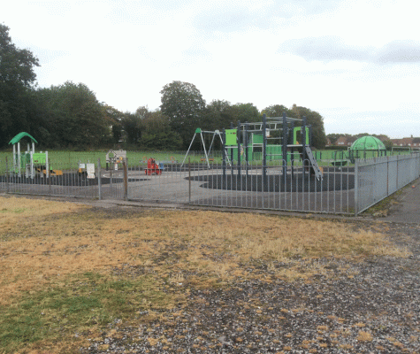 Wide shot of play park ahowing all new play equipment