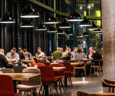 Interior cafe area with new LED lighting